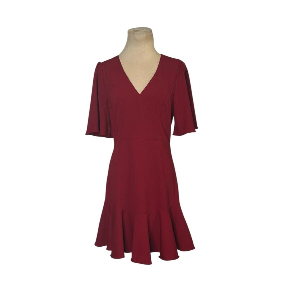 Forever 21 burgundy bell sleeves flouncy hem sheath mini dress size Small
